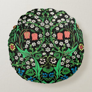 William Morris Jacobean Floral, Black Background Rond Kussen