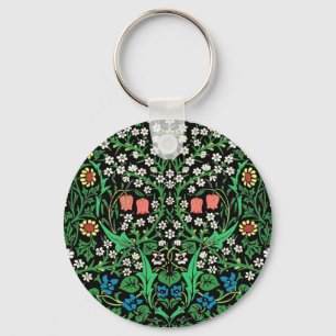 William Morris Jacobean Floral, Black Background Sleutelhanger