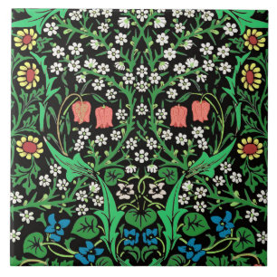 William Morris Jacobean Floral, Black Background Tegeltje