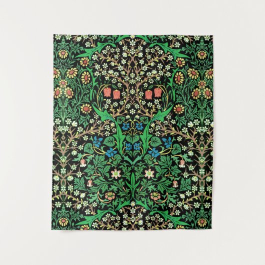 William Morris Jacobean Floral, Black Background Wandkleed (Voorkant)