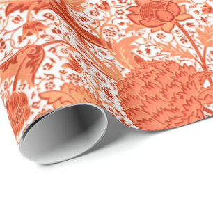 William Morris Jacobean Floral, Coral Oranje Cadeaupapier