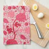 William Morris Jacobean Floral, Coral Pink Theedoek (Quarter Fold)