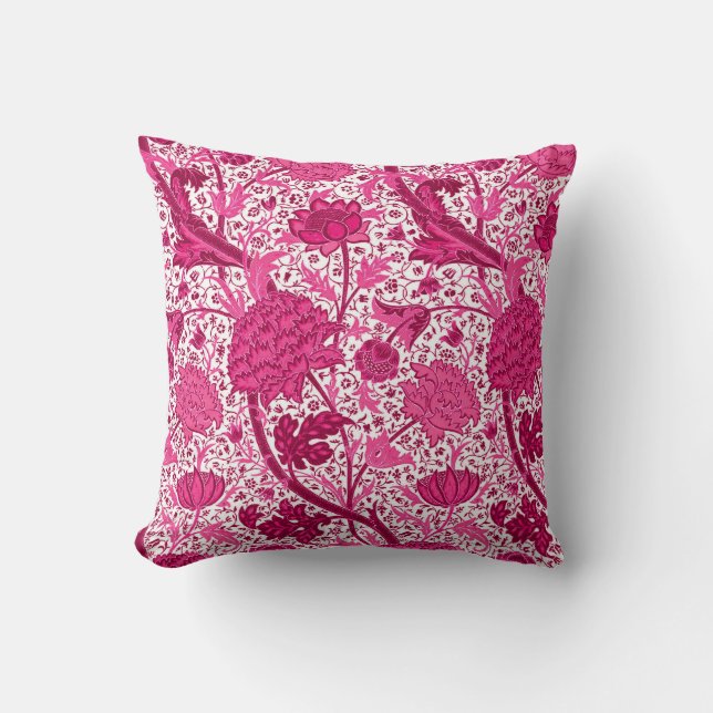 William Morris Jacobean Floral, Fuchsia Pink Kussen (Voorkant)