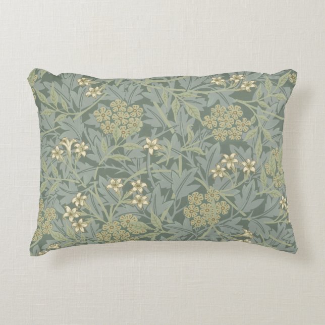William Morris Jasmine Blauw Groene Botanische Kun Accent Kussen (Voorkant)