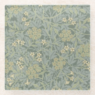 William Morris Jasmine Blauw Groene Botanische Kun Glazen Onderzetter