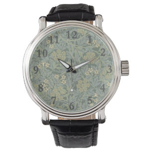 William Morris Jasmine Blauw Groene Botanische Kun Horloge