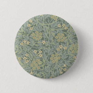 William Morris Jasmine Blauw Groene Botanische Kun Ronde Button 5,7 Cm