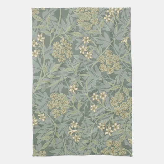 William Morris Jasmine Blauw Groene Botanische Kun Theedoek (Verticaal)