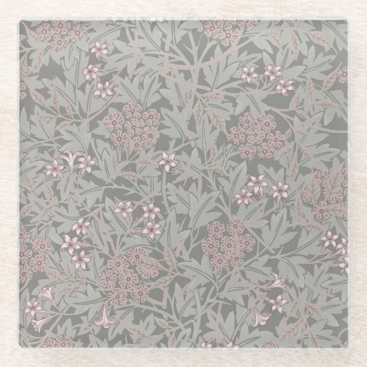 William Morris Jasmine Bloempatroon Glazen Onderzetter (Voorkant)