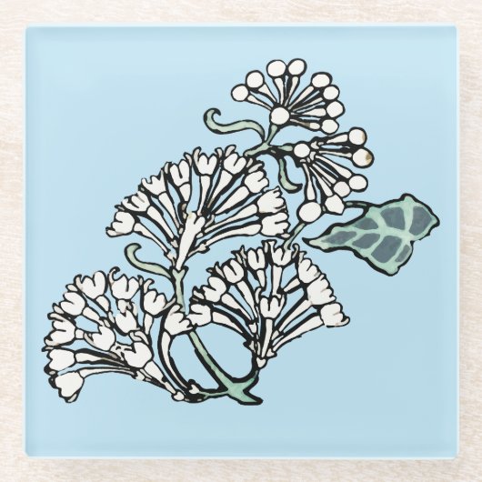 William Morris Jasmine en Bladeren Patroon Glazen Onderzetter (Voorkant)