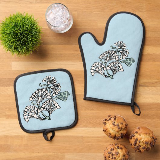 William Morris Jasmine en Bladeren Patroon Ovenwant & Pannenlap Set (Top down)