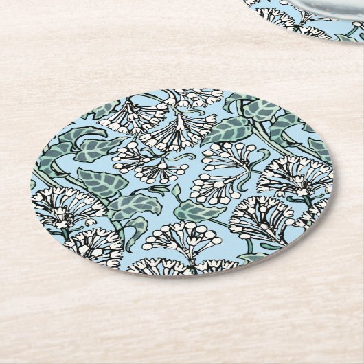William Morris Jasmine en Bladeren Patroon Ronde Kartonnen Onderzetter (Gebogen)
