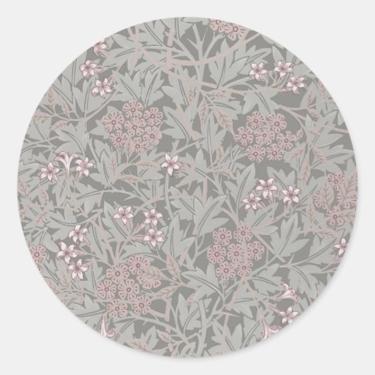 William Morris Jasmine Flower Pattern Ronde Sticker (Voorkant)