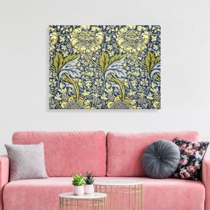 William Morris Kennet Bloem Behang Blauw Goud Canvas Afdruk