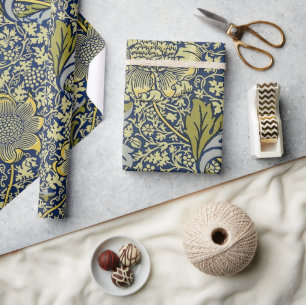 William Morris Kennet Bloemenbehang Blauw Goud Cadeaupapier