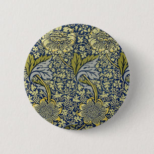 William Morris Kennet Bloemenbehang Blauw Goud Ronde Button 5,7 Cm