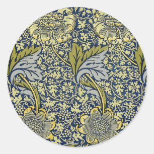 William Morris Kennet Bloemenbehang Blauw Goud Ronde Sticker