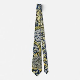 William Morris Kennet Bloemenbehang Blauw Goud Stropdas