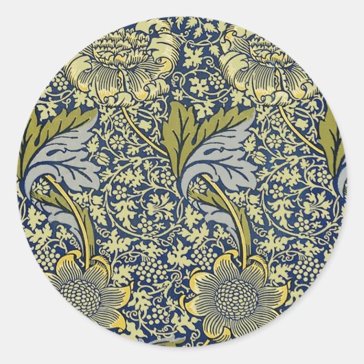William Morris Kennet Floral Behang Blauw Ronde Sticker (Voorkant)