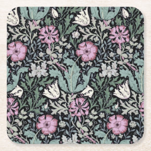 William Morris Klaproos Botanische Victoriaanse Be Vierkante Kartonnen Onderzetter