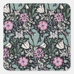 William Morris Klaproos Botanische Victoriaanse Be Vierkante Sticker
