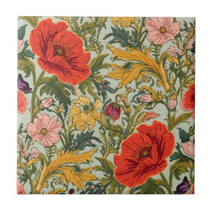 William Morris Klaprozen Art Nouveau Bloempatroon Tegeltje