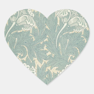 William Morris Klassieke Tulp Blauwe Bloem Hart Sticker