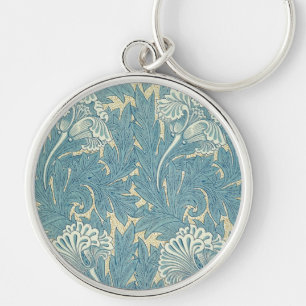 William Morris Klassieke Tulp Blauwe Bloem Sleutelhanger