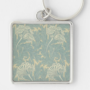 William Morris Klassieke Tulp Blauwe Bloem Sleutelhanger