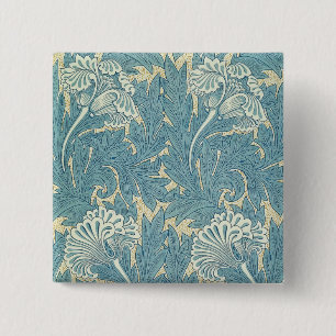 William Morris Klassieke Tulp Blauwe Bloem Vierkante Button 5,1 Cm