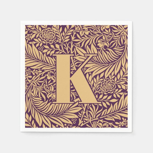  William Morris Larkspur Patroon Monogram Servet (Voorkant)