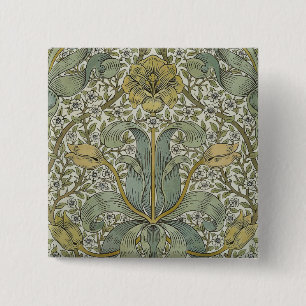 William Morris Lente Struik Gele Bloem Kunst Vierkante Button 5,1 Cm