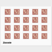 William Morris Letter M Monogram Initiaal Rood Vierkante Sticker (Vel)