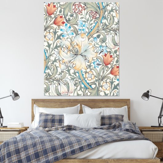 William Morris Lily Pattern Canvas Print (Insitu (Slaapkamer))