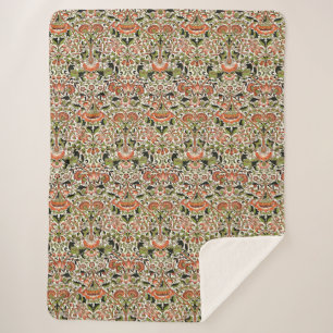 William Morris Lodden Bloemen Bladgroen Roze Sherpa Deken