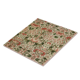 William Morris Lodden Bloemen Bladgroen Roze Tegeltje