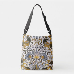 William Morris Lodden Bloempatroon: Blauwe Goud Crossbody Tas