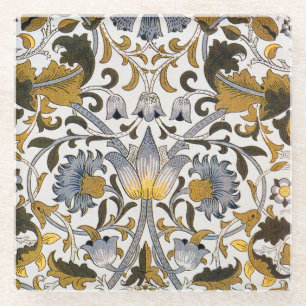 William Morris Lodden Bloempatroon: Blauwe Goud Glazen Onderzetter
