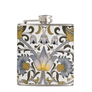 William Morris Lodden Bloempatroon: Blauwe Goud Heupfles