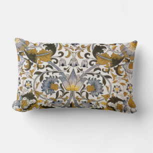 William Morris Lodden Bloempatroon: Blauwe Goud Kussen
