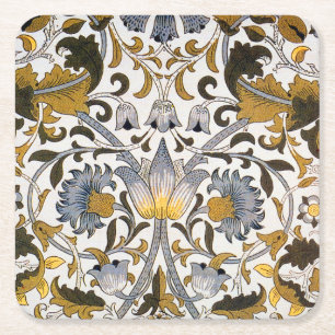 William Morris Lodden Bloempatroon: Blauwe Goud Vierkante Kartonnen Onderzetter