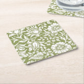 William Morris Mallow Green Pattern Vierkante Kartonnen Onderzetter (Schuin)