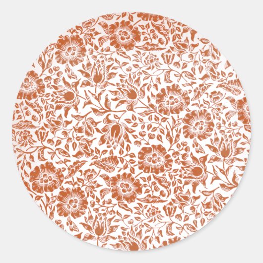 William Morris Mallow Patroon: Terracotta Bloemen Ronde Sticker (Voorkant)