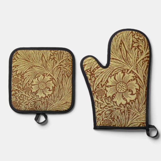 William Morris Marigold Antiek Bloempatroon Ovenwant & Pannenlap Set (Voorkant)