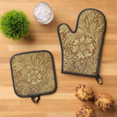 William Morris Marigold Antiek Bloempatroon Ovenwant & Pannenlap Set (Top down)