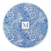 William Morris Marigold Blue Monogram Keramische Knop (Voorkant)
