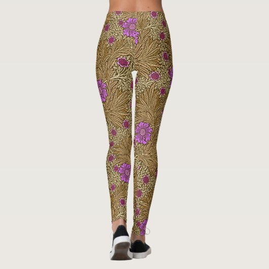 William Morris Marigold, Brown, Beige en Violet Leggings (Achterkant)