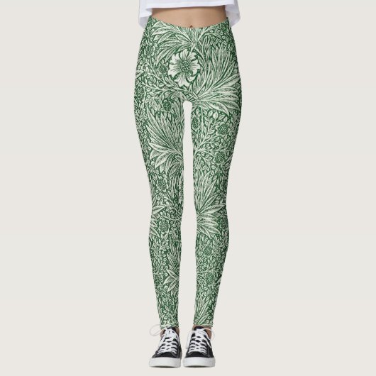 William Morris Marigold Groene Bloembloem Leggings (Voorkant)