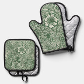 William Morris Marigold Groene Bloembloem Ovenwant & Pannenlap Set (Voorkant / Achterkant)