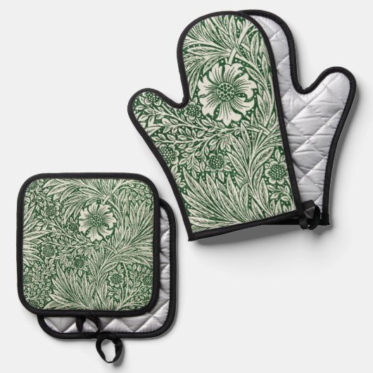 William Morris Marigold Groene Bloembloem Ovenwant & Pannenlap Set (Voorkant / Achterkant)